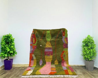 Fabulous Green Rug, Custom Handmade Moroccan Carpet, Multicolored Area Rug, Bohemian Home Decor, Authentic Moroccan Rug