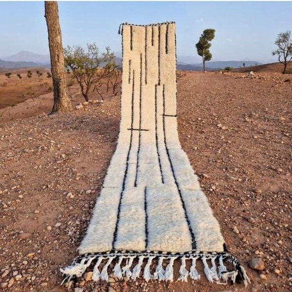 Gorgeous Beni Ourain Runner Rug,Berber Colorful Runner Rug,Authentic Moroccan White Rug, Berber Runner Carpet Authentic Striped Runner rug