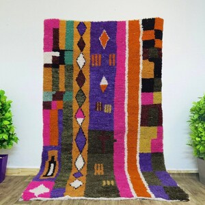 Bohemian Moroccan Berber Rug, Handwoven Colorful Textile, Custom Patterned Rug, Artisan Home Decor Piece.