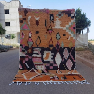 Orange Striped Moroccan rug , Rugs for Living room , Custom handmade rug , Wool Berber rug , Orange Beni ourain rug , Moroccan rug 8x10