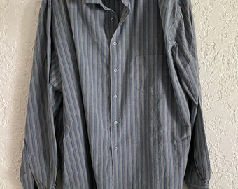 Giorgio Armani Collezioni® Striped Cotton Grey Blue Button Shirt - XXL