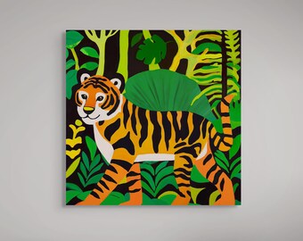 Tiger in the Jungle Canvas Print for Nursery and Kids Room