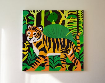 Tiger in the Jungle Canvas Print for Nursery and Kids Room