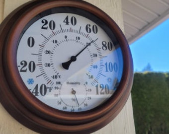 8 in. Indoor/Outdoor Wall Thermometer and Hygrometer Gauge in Bronze