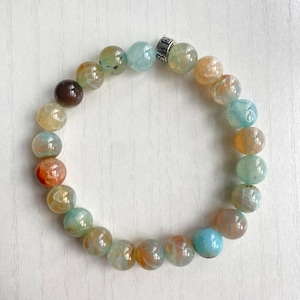 8 MM Natural Stone Sky Agate Beaded Elastic Bracelet, Semi Precious Stone, Not Painted