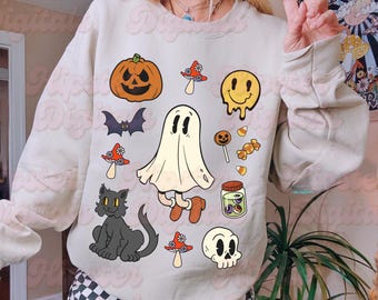 Retro Geist Cartoon PNG | Vintage Halloween png, Retro Kürbis png, Trendige Herbst Halloween png, Gruselige Jahreszeit png, Süßes oder Saures png