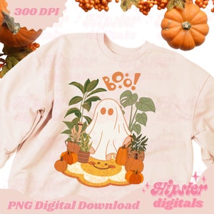 Fall Ghost PNG | retro ghost png, retro halloween png, halloween digital download, cute fall png, plant lover png, retro pumpkin png boo png