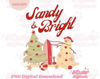 Strandjul PNG | Sandig och ljus PNG, trendig jul PNG, sublimeringsdesign, julgran PNG, snögubbe PNG, retro jul PNG