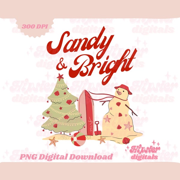 Beach Christmas PNG | Sandy and Bright PNG, trendy christmas png, sublimation design, christmas tree png, snowman png, retro christmas png