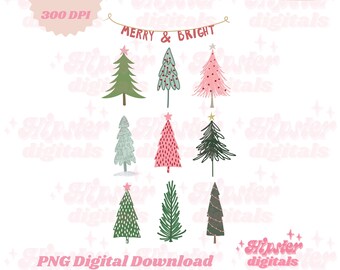 メリー&ブライト PNG | レトロなクリスマス PNG、トレンディなクリスマス PNG、昇華、グルーヴィーなクリスマス デジタル ダウンロード、プレゼント キャンディ ケーン PNG