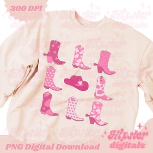 Botas de cowgirl PNG, coração rosa png de dia dos namorados, download de design digital de sublimação png de dia dos namorados, design de camiseta png de moletom ocidental