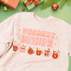 Warmest Wishes PNG | Retro chirstmas png, trendy christmas png, sublimation, groovy christmas digital download, hot cocoa png, holiday png