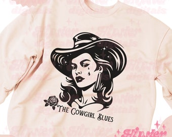 Vaquera Blues PNG, vaquera western Valentine PNG, Día de San Valentín PNG Sublimación Diseño Digital Descarga, vaquera suroeste PNG