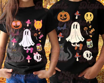 Retro Geist PNG - 2er Set | Vintage Halloween png, Retro Kürbis png, Trendige Herbst Halloween png, Gruselige Jahreszeit png, Süßes oder Saures png