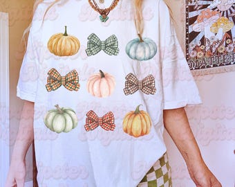 Fall coquette PNG, cute trendy fall png, autumn digital download, retro pumpkin png, thankful groovy shirt sublimation, halloween png