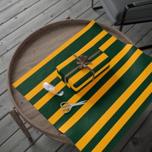 Baylor University Striped Wrapping Paper | Green & Gold College Spirit Gift Wrap for Bears