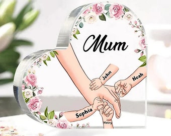 Mum/Nan/Nana/Grandma Name Personalized Acrylic Ornament-Custom Acrylic Hold Hands Heart Keepsake Desktop Ornament for family