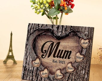 Adorno de madera personalizado para mamá, nombres personalizados y fecha, signo familiar, decoración del hogar, regalo del Día de la madre para mamá