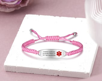 Bracciale di allarme medico intrecciato personalizzato, braccialetto di identificazione medica per bambini e donne, regali per ragazze di identificazione di emergenza