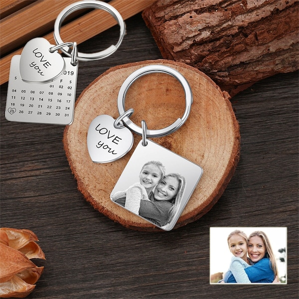 Personalisierter Foto-Schlüsselanhänger, Kalender-Schlüsselanhänger, Musik-Code-Schlüsselanhänger, Neues Zuhause Geschenk, Housewarming Geschenk, Geschenk für Mama Papa