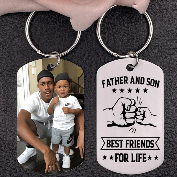 Dad and Me Fist Bump Keychain- Custom Photo Keychain for Dad -Custom Picture on the Front & Fixed Text on the Back- Father's Day Gift