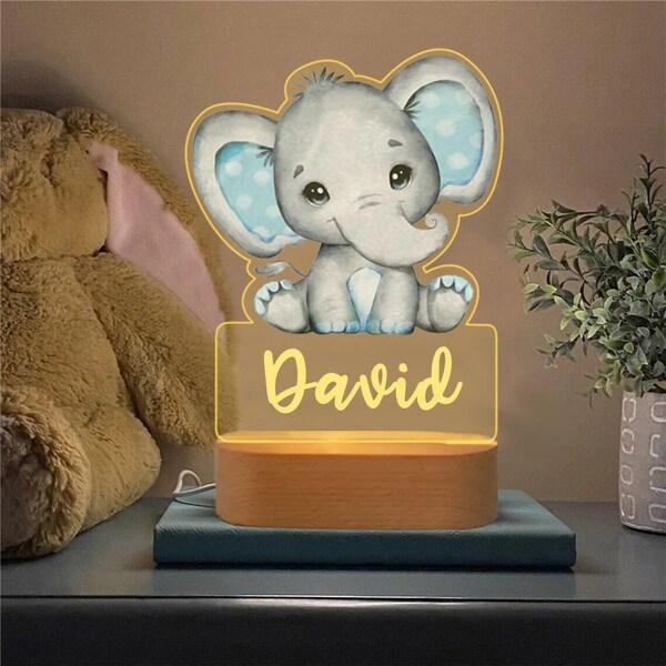 Custom Baby's Name Animal Elephant Night Light LED Lamp Gifts For Kids