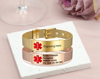Personalized Medical Alert Bracelet For Women,Medical ID Bracelet,Custom Medical Jewelry,Emergency Alert Bracelet,Mother's Day Gift