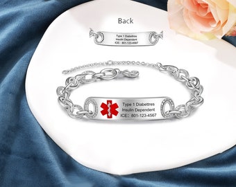 Personalized Women's Medical ID Bracelet -Adjustable Health Bracelet-Emergency Jewelry-Gift for Mom Women Mediacl