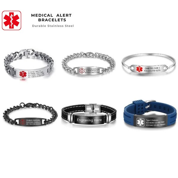 Custom Medical ID Bracelet Medical Alert Doctor Alert Mediband Stainless Steel 9 Style Personalized Gifts for Him