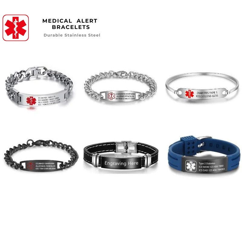 Amazon.com: Medical Alert Bracelets for Women & Men | Medical ID Bracelets  for Men & Women | Customize Colorful Beads Medical Bracelet | Stainless  Steel Plate | Adjustable 7.5-9.0