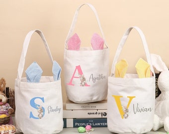 Personalized Bunny Tote Bag Custom Name & Letter Bunny Bucket Bag Easter Gifts for Kids