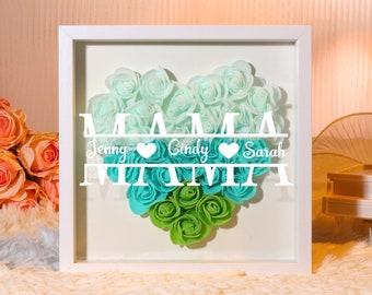 Gepersonaliseerde Flower Shadow box, Heart Rose Frame Decoraties, Cadeau voor moeder, Moederdag