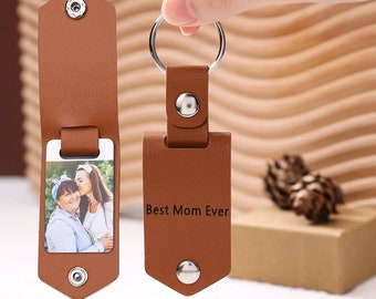 Personalized Photo Keychain Custom Text Leather Keyring Couple Keychain Gifts for Him/her