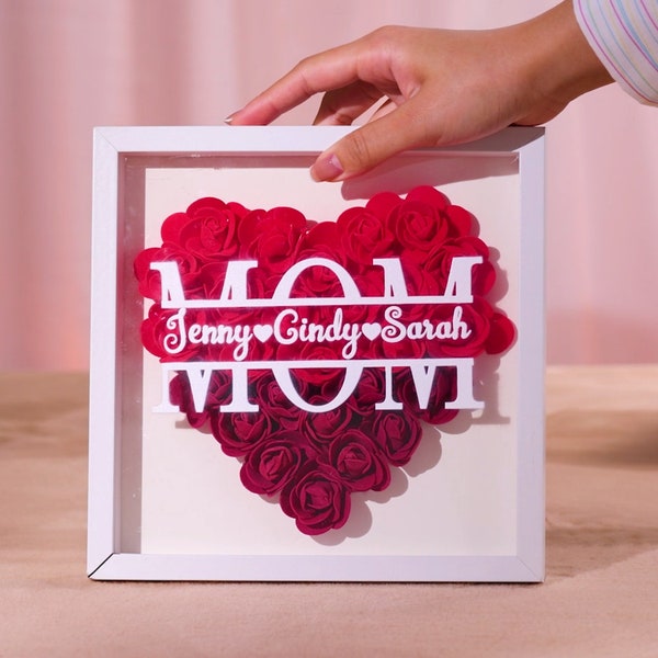 Personalized Flower Shadow box,Heart Rose Frame Decorations,Gift for Mom,Mother's Day