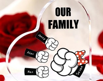 Personalized Family Fist Bump Acrylic Ornament-Custom Text Acrylic Family Heart Keepsake Desktop Ornament  Mothers Day Gift for Mum Grandma