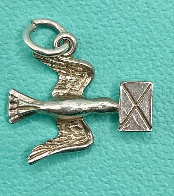 Vintage Dove Carrying Letter Sterling Silver Charm - image 3