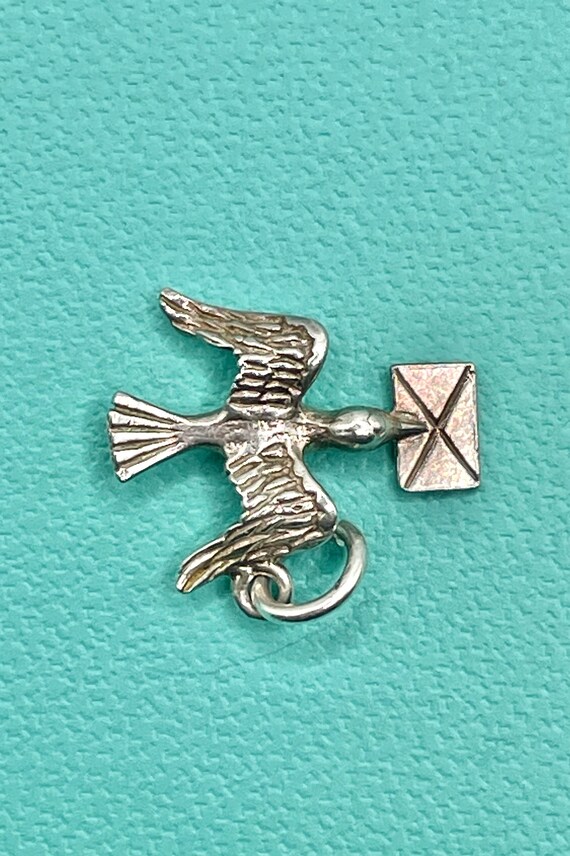 Vintage Dove Carrying Letter Sterling Silver Charm - image 1