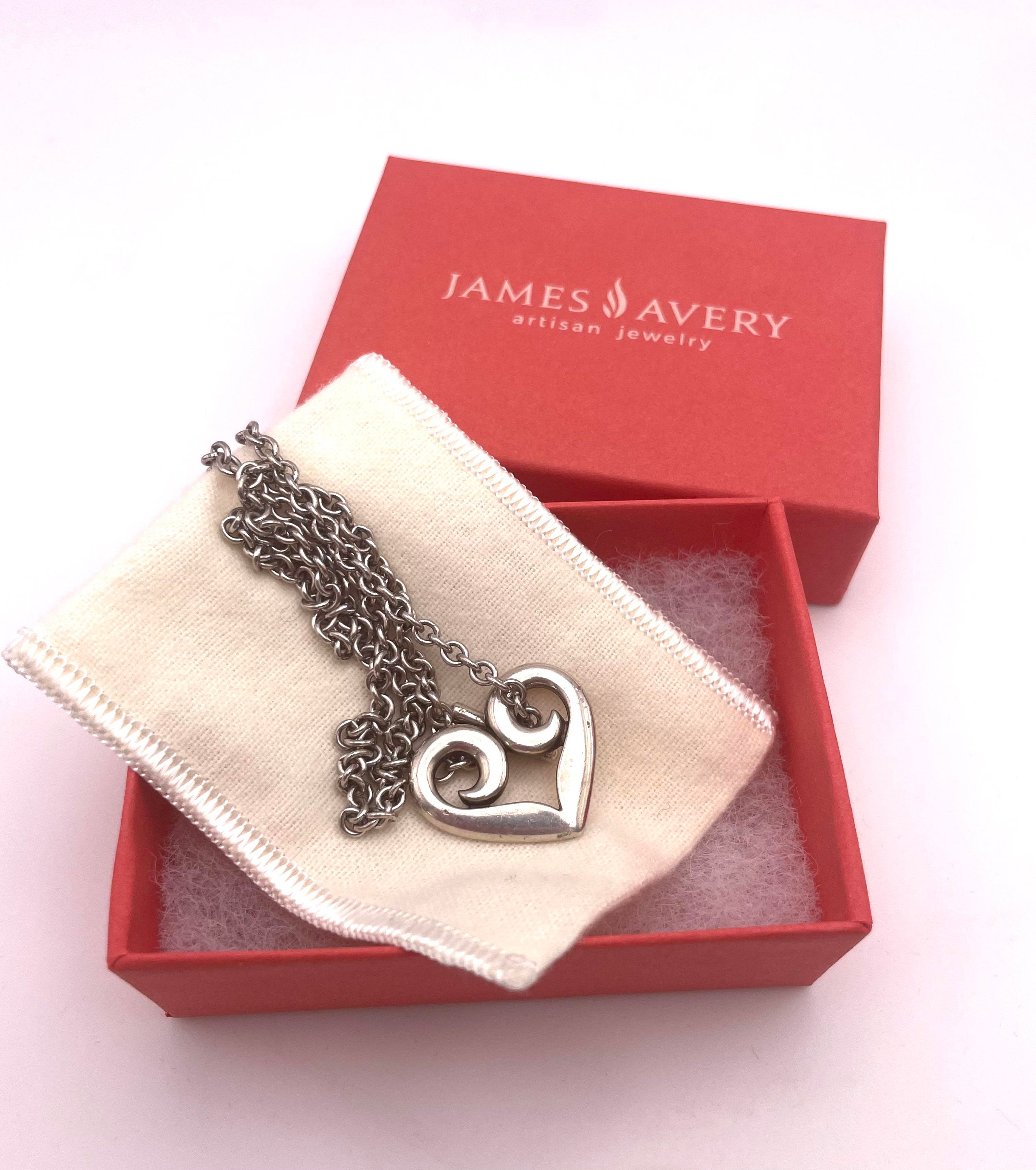 Super Rare Vtg James Avery Silver Checked Heart Necklace Usa