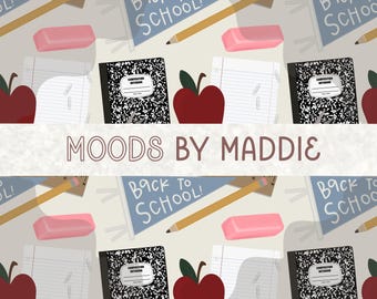 Back to School Seamless pattern hand drawn png download digital paper sublimation fabric design teacher appreciation school supply aesthetic