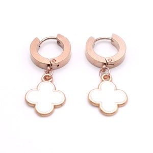 Rose Gold 4 Leaf Clover Huggie Earrings