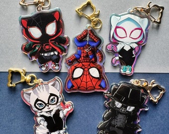 Spider-Cats | Spiderman Inspired 3" Double-Sided Rainbow Acrylic Charms | Cat Chibi