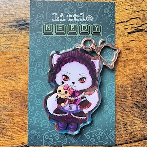 Porcelain Maid Kitty | V-Tuber Inspired 3" Double-Sided | Rainbow Acrylic | Cat Chibi | Maid | Porcelain Doll | Chat |
