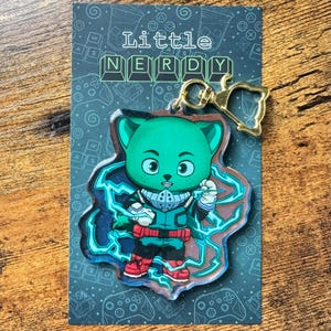My Hero Kitty Keychain | Hero Anime Inspired 3&quot; Rainbow Acrylic Charm | Acrylic Keychain | All Powerful Hero | Hero Academy | Student