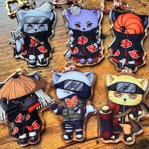 Kitty Ninja Keychains | 3&quot; Double-Sided Acrylic Charms | Rogue Ninja | Ninja Anime Inspired Keychain | Anime Gift | Sensei | Sage | Shark