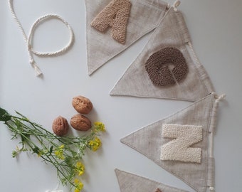 Personalized Linen Nursery Name Banner: Custom Pennant Bunting