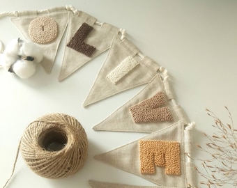 Personalized Linen Nursery Banner: Punch Letter Pennant Flag