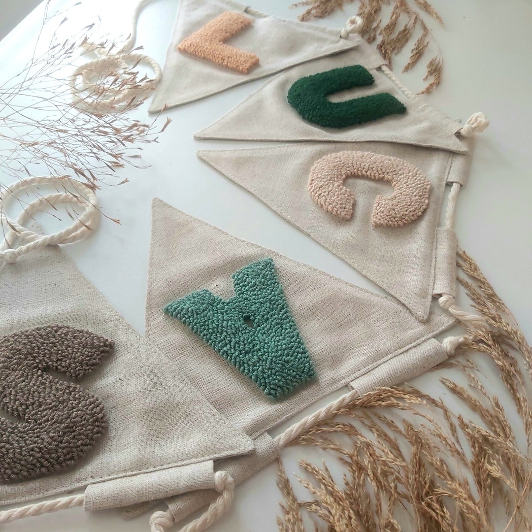 Nursery Name Banner in EARTH Tones, Linen Bunting, Custom Banner for