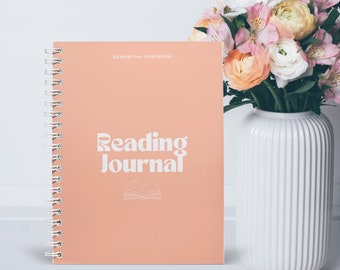 Peach Reading Journal, Personalised A5 Spiral Book Journal, Book Review And Daily Reading Tracker, Gift For Book Lover, Gift for Her