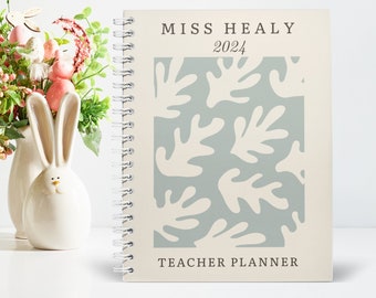 Personalised 2024/2025 Teacher Planner, Green Matisse Print Academic Diary, A5 Spiral Notebook Dated Weekly/Daily Organizer, Teacher Gift