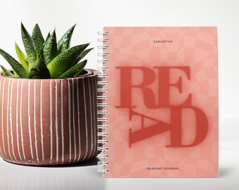 Journal de lecture personnalisé, damier ondulé rouge Cahier à spirale